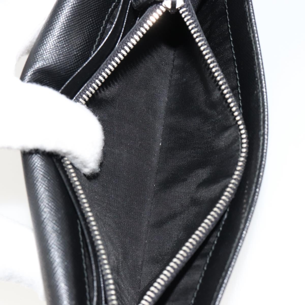 PRADA Long Wallet Safiano leather Black Silver Auth 179333A