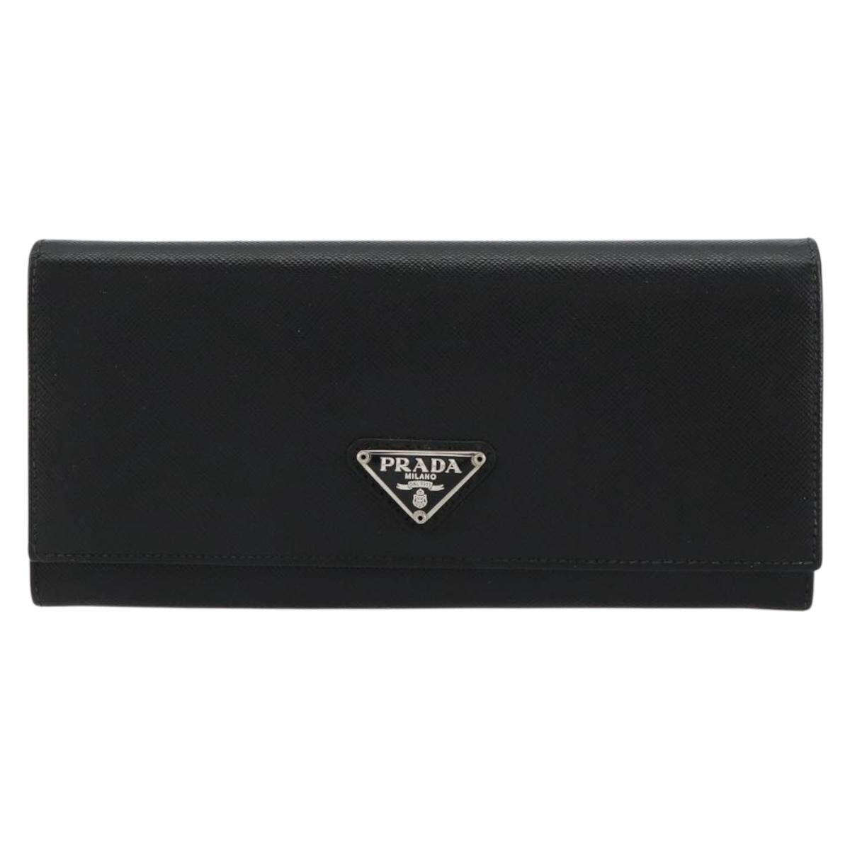 PRADA Long Wallet Safiano leather Black Silver Auth 179333A