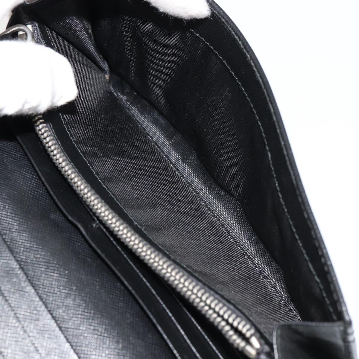 PRADA Long Wallet Safiano leather Black Silver Auth 179333A