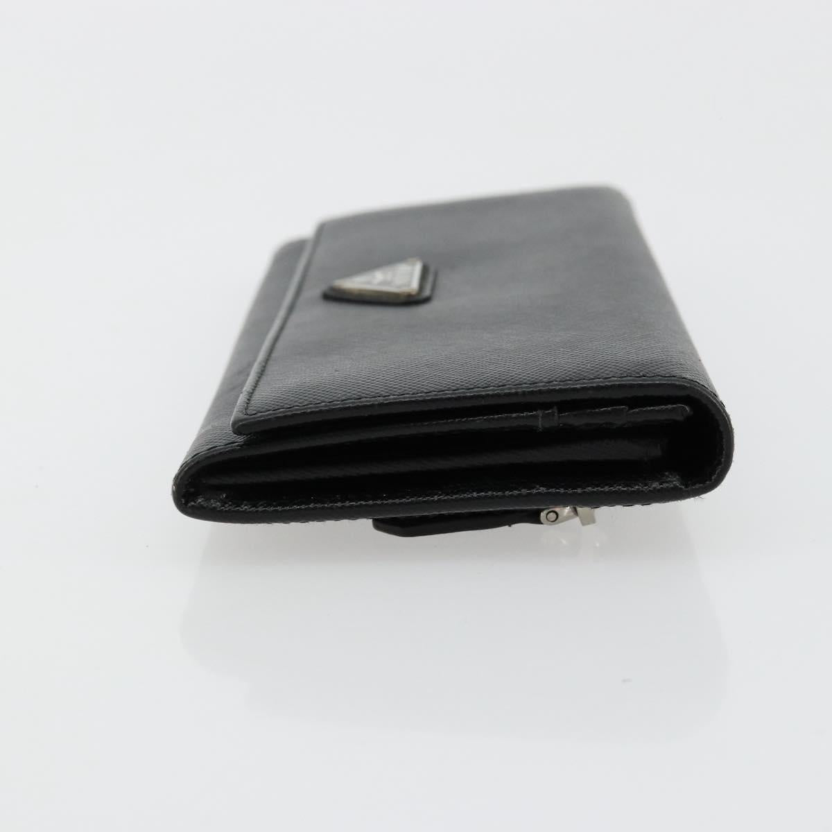 PRADA Long Wallet Safiano leather Black Silver Auth 179333A