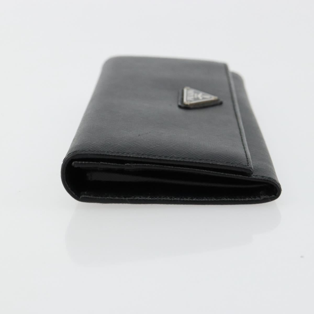 PRADA Long Wallet Safiano leather Black Silver Auth 179333A