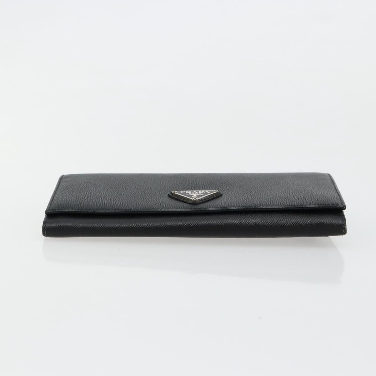 PRADA Long Wallet Safiano leather Black Silver Auth 179333A