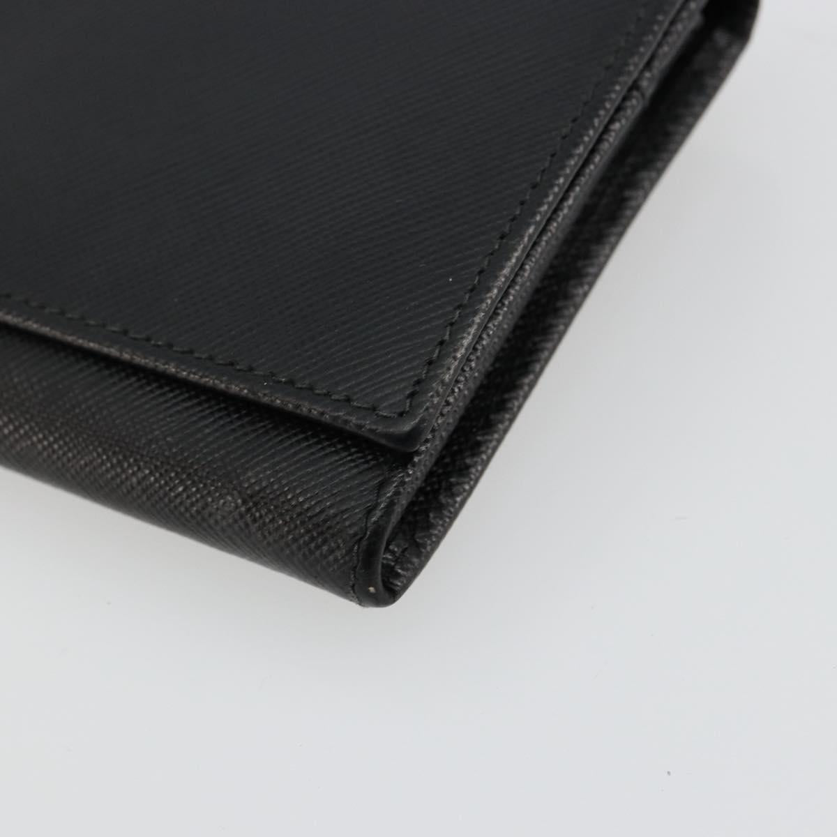 PRADA Long Wallet Safiano leather Black Silver Auth 179333A