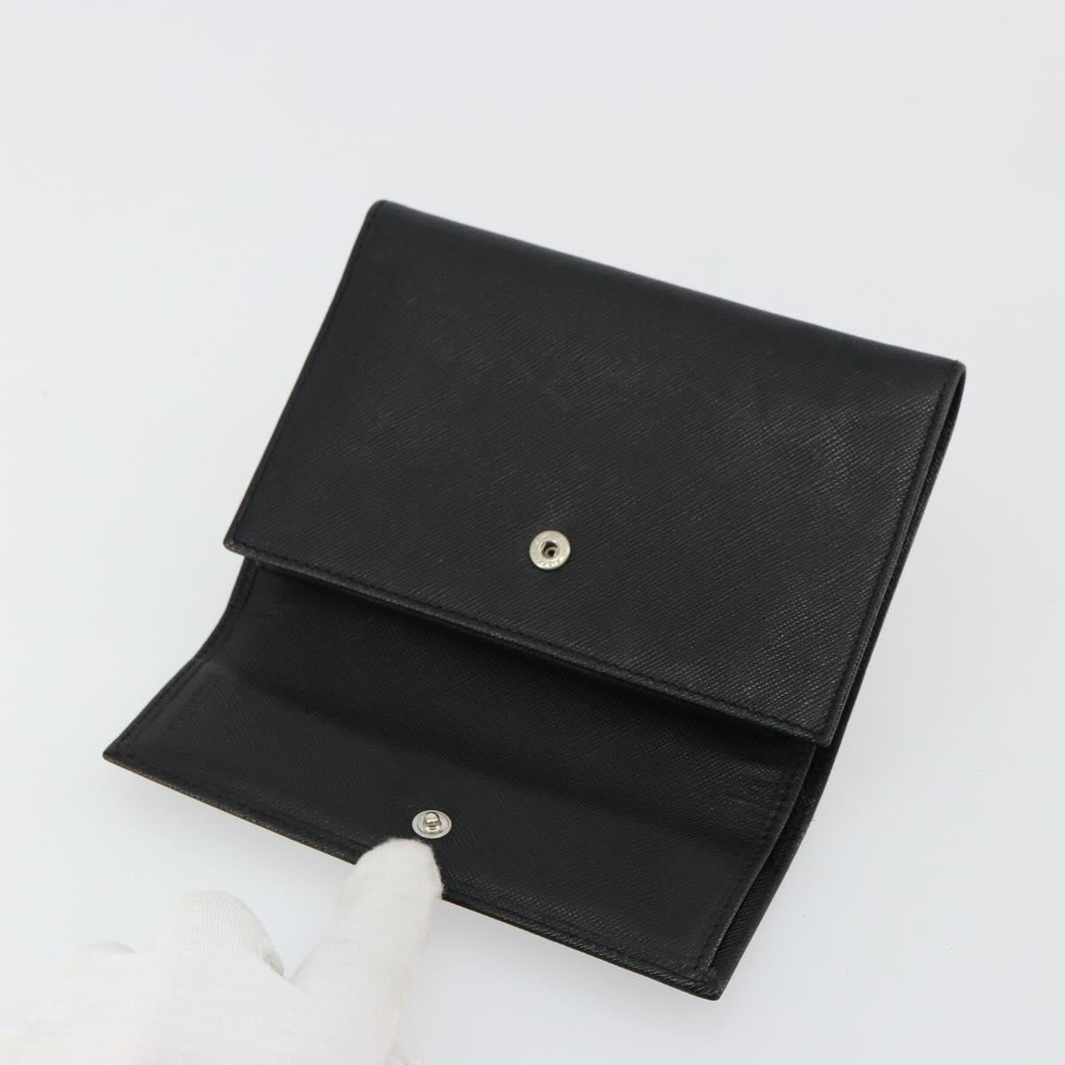 PRADA Wallet Safiano leather Black Silver Auth 179334A