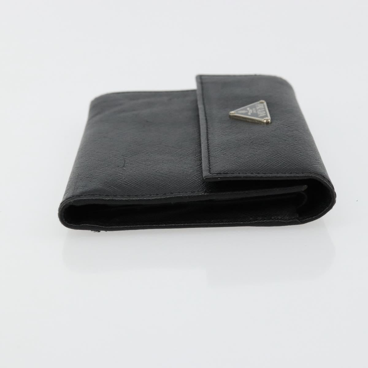 PRADA Wallet Safiano leather Black Silver Auth 179334A