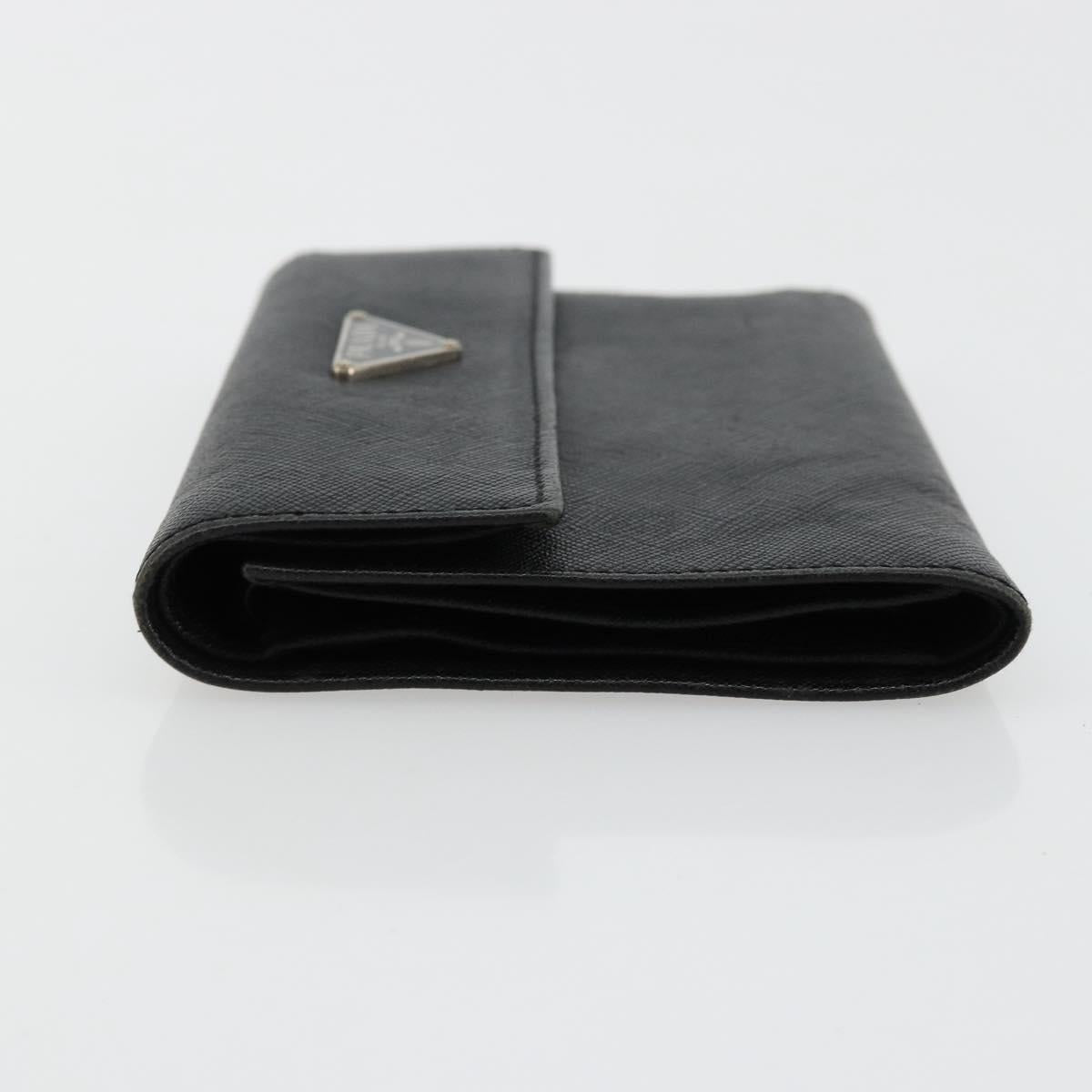 PRADA Wallet Safiano leather Black Silver Auth 179334A