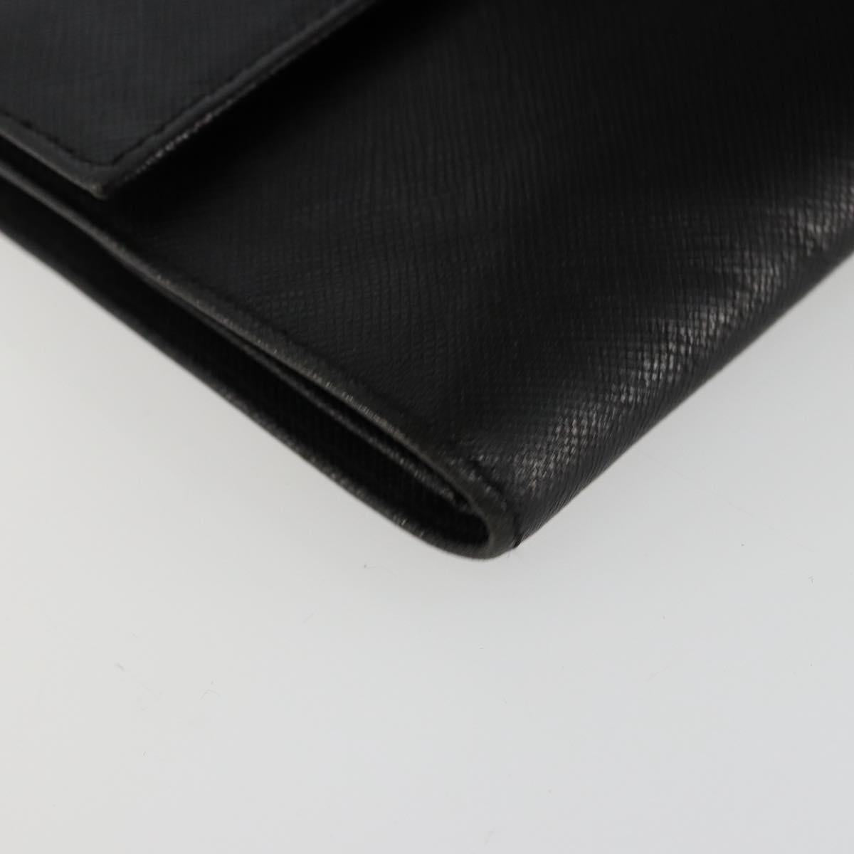 PRADA Wallet Safiano leather Black Silver Auth 179334A
