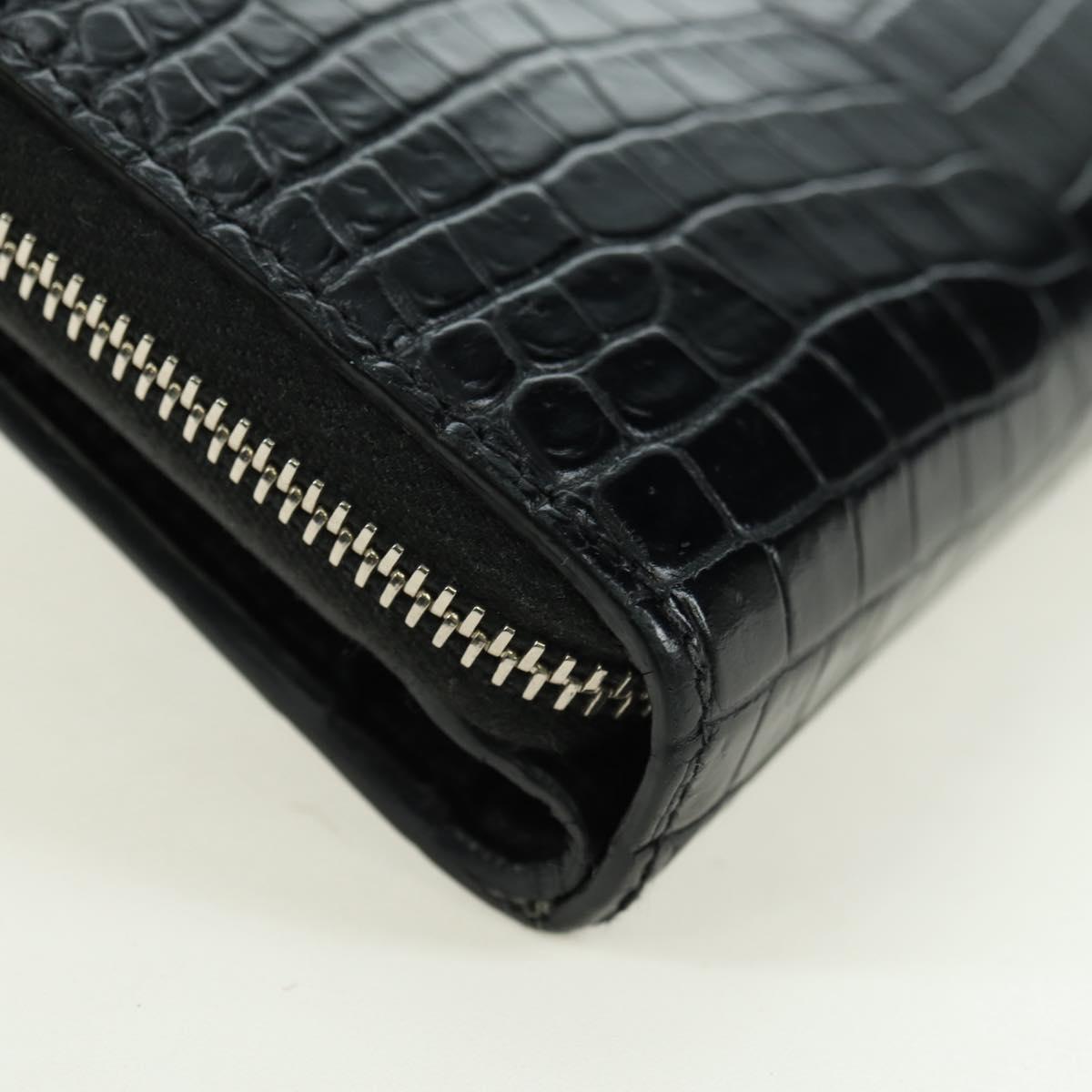 SAINT LAURENT Cassandra Compact Wallet Croco Embossing Black Auth 179335M