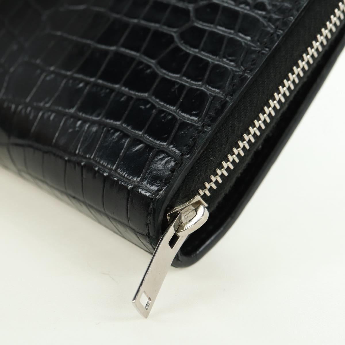 SAINT LAURENT Cassandra Compact Wallet Croco Embossing Black Auth 179335M