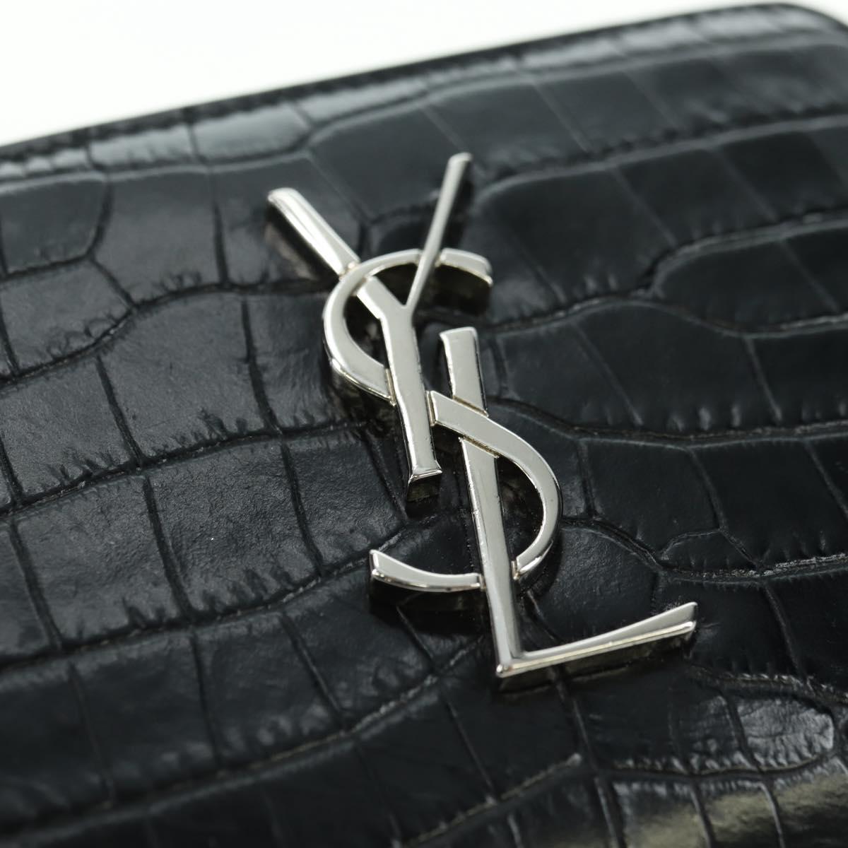 SAINT LAURENT Cassandra Compact Wallet Croco Embossing Black Auth 179335M