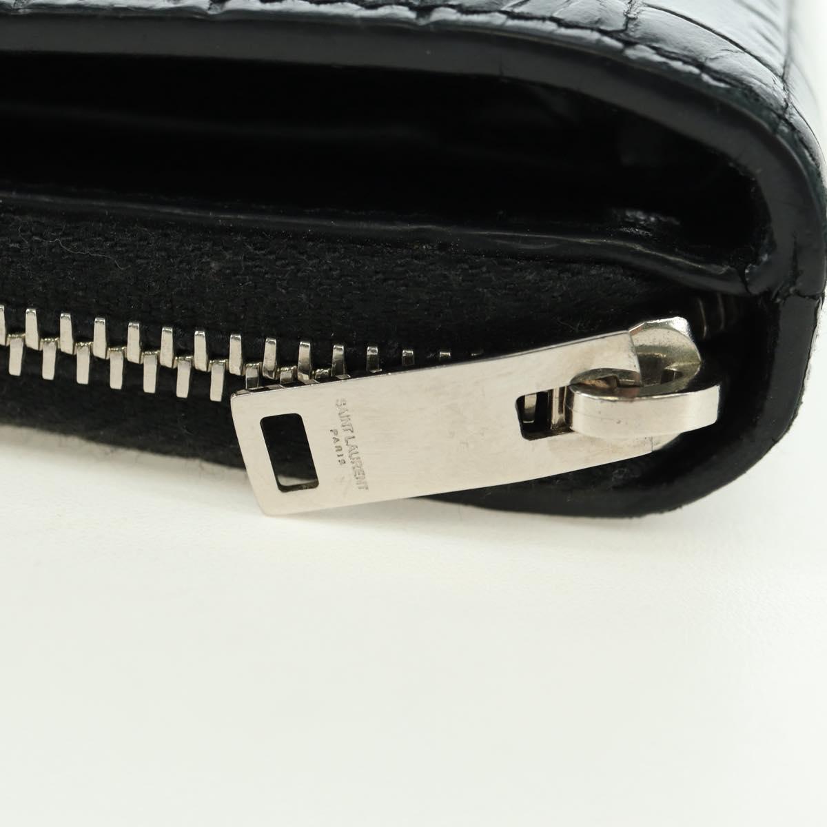 SAINT LAURENT Cassandra Compact Wallet Croco Embossing Black Auth 179335M