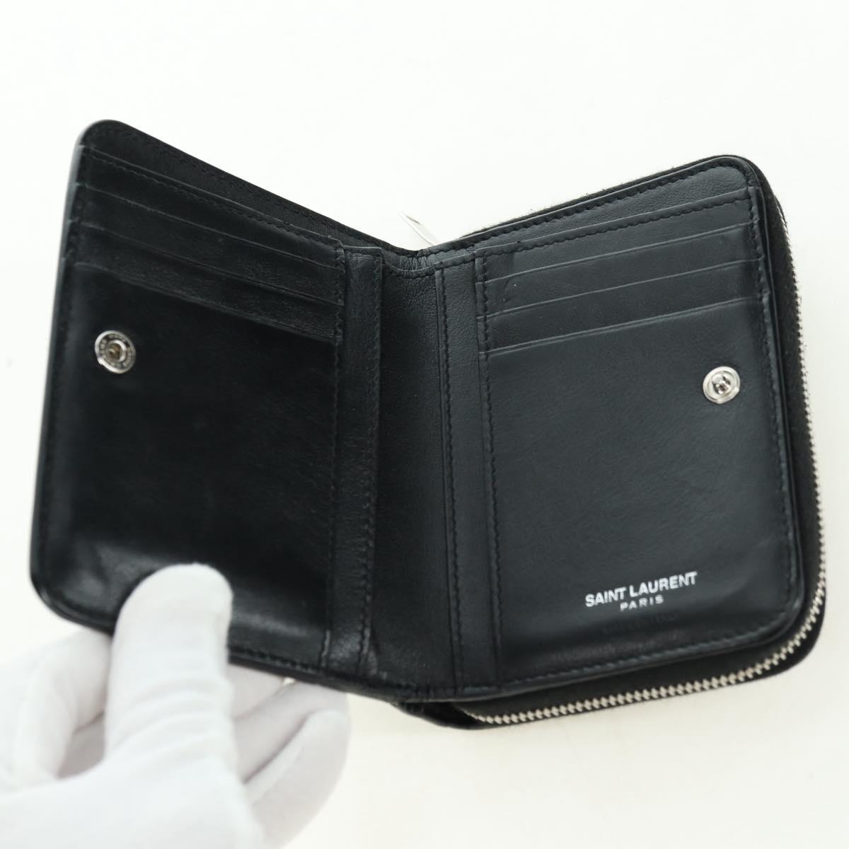 SAINT LAURENT Cassandra Compact Wallet Croco Embossing Black Auth 179335M