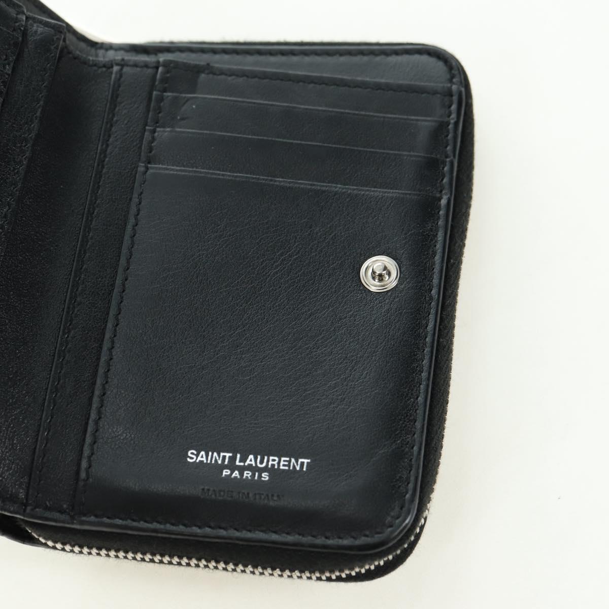 SAINT LAURENT Cassandra Compact Wallet Croco Embossing Black Auth 179335M