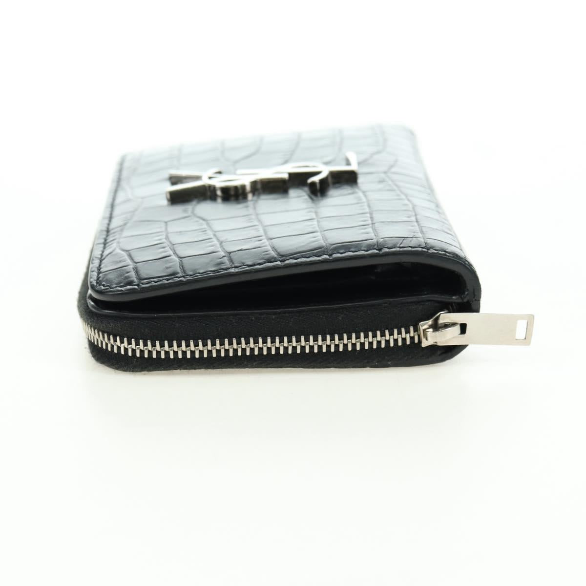 SAINT LAURENT Cassandra Compact Wallet Croco Embossing Black Auth 179335M