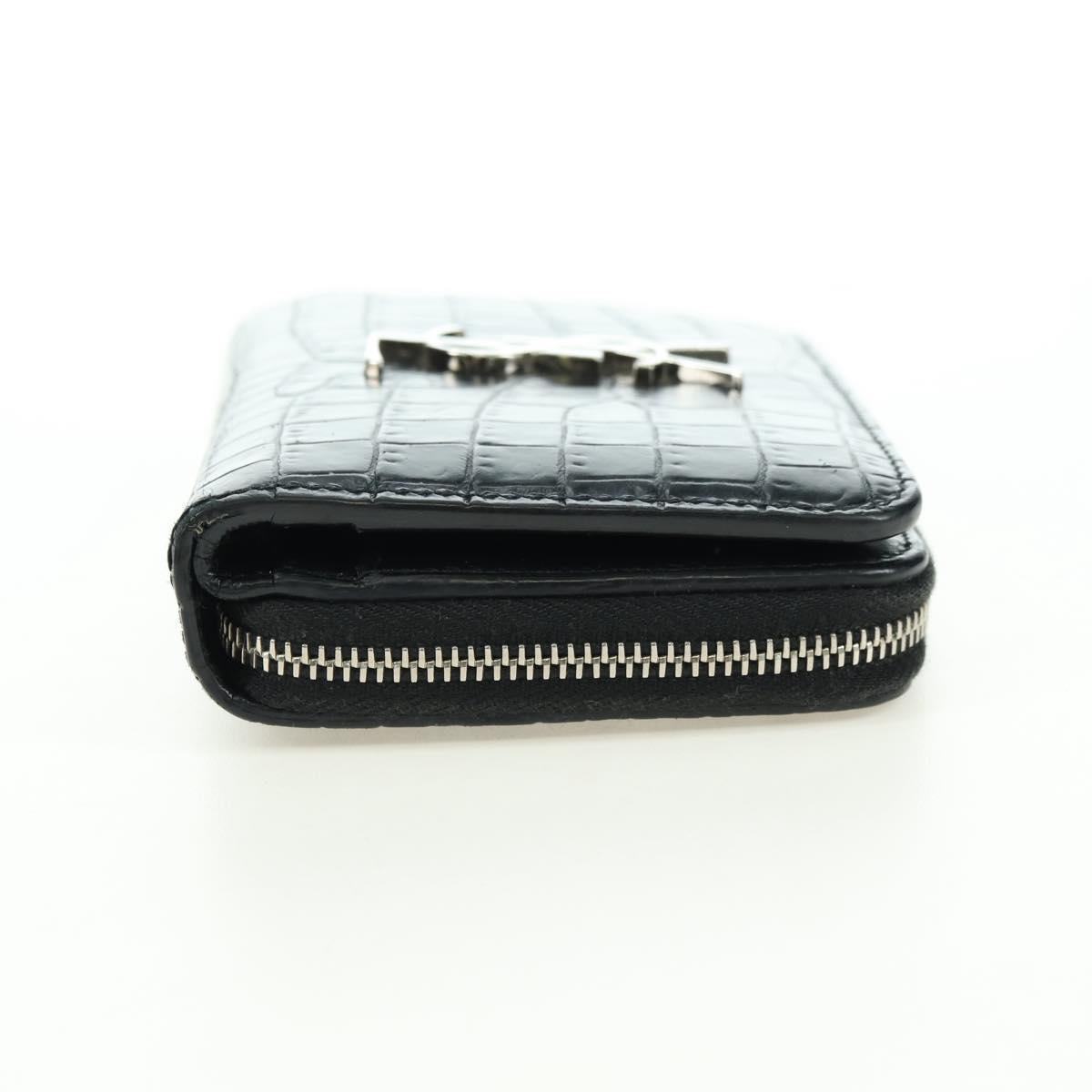 SAINT LAURENT Cassandra Compact Wallet Croco Embossing Black Auth 179335M