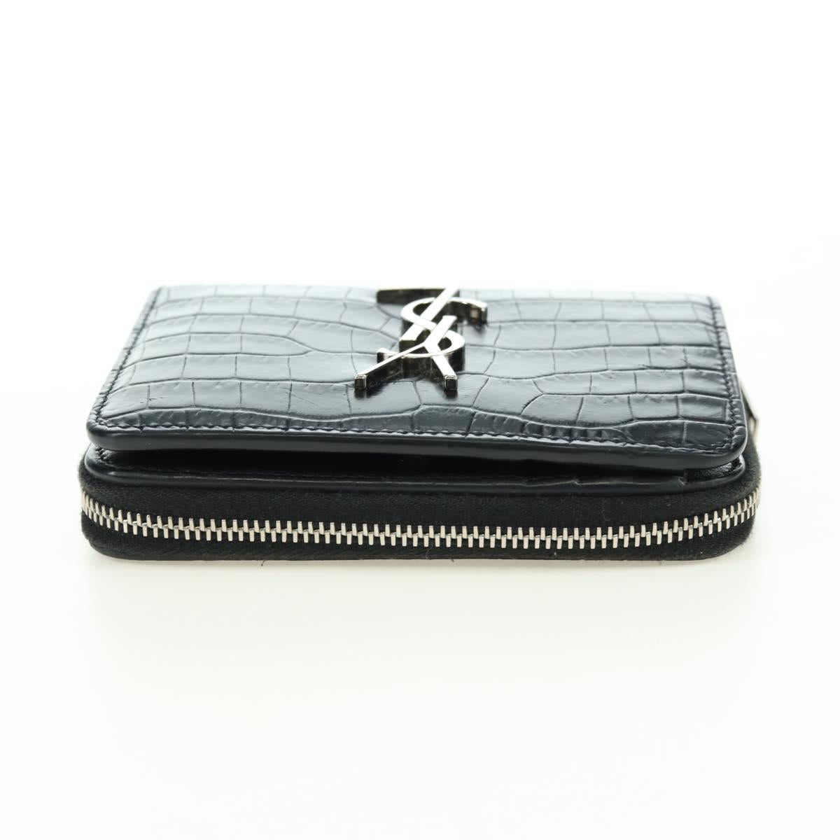SAINT LAURENT Cassandra Compact Wallet Croco Embossing Black Auth 179335M