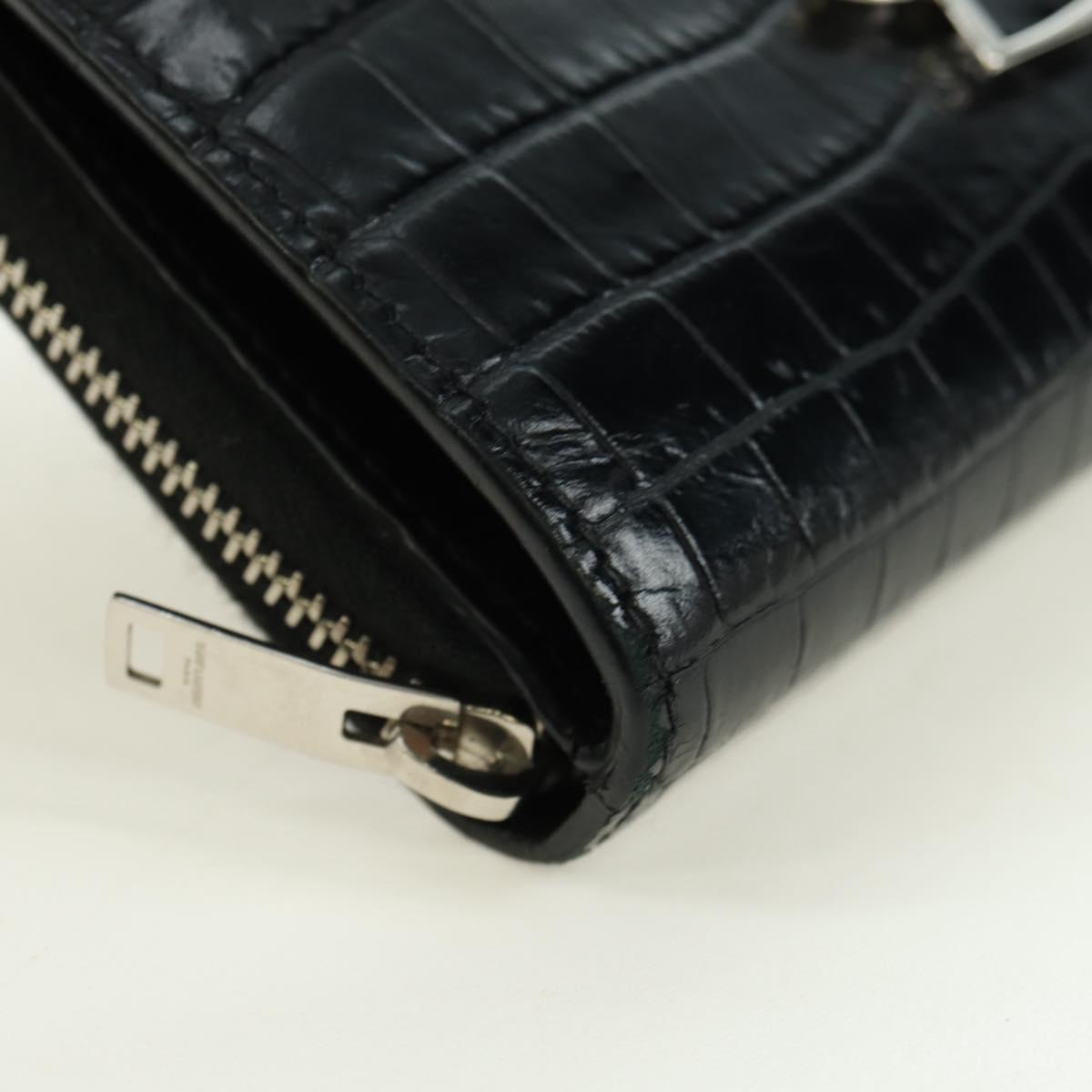 SAINT LAURENT Cassandra Compact Wallet Croco Embossing Black Auth 179335M