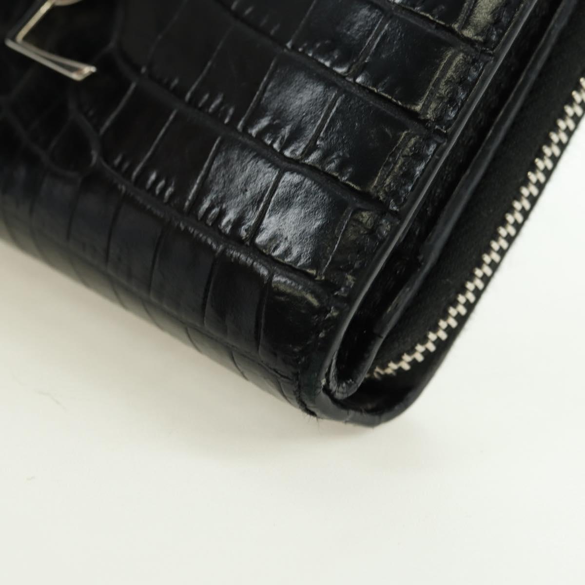 SAINT LAURENT Cassandra Compact Wallet Croco Embossing Black Auth 179335M