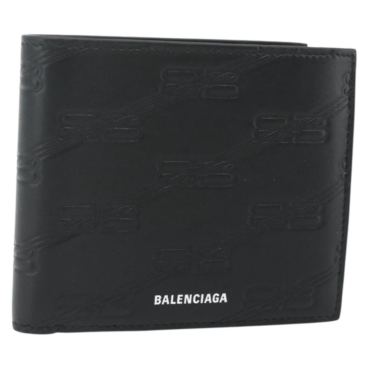 BALENCIAGA Compact Wallet Leather Black 721940 Auth 179338A
