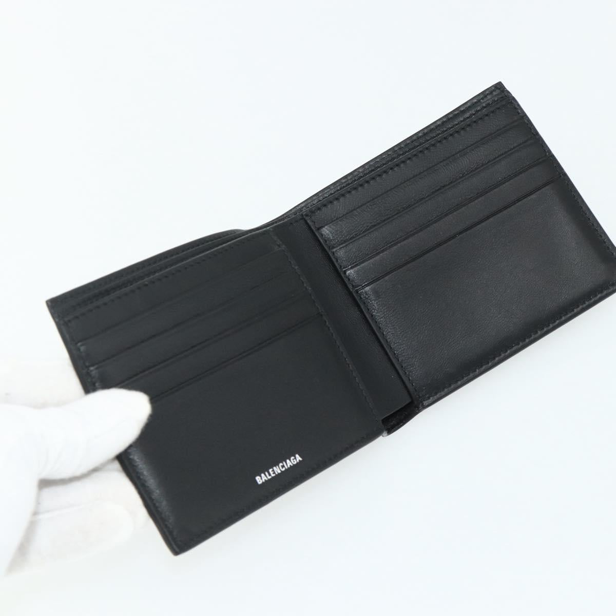 BALENCIAGA Compact Wallet Leather Black 721940 Auth 179338A