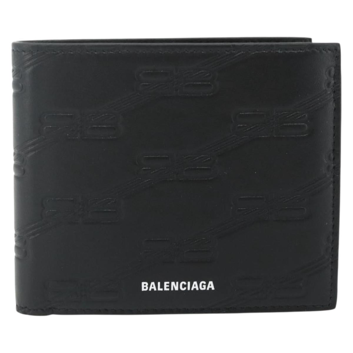 BALENCIAGA Compact Wallet Leather Black 721940 Auth 179338A