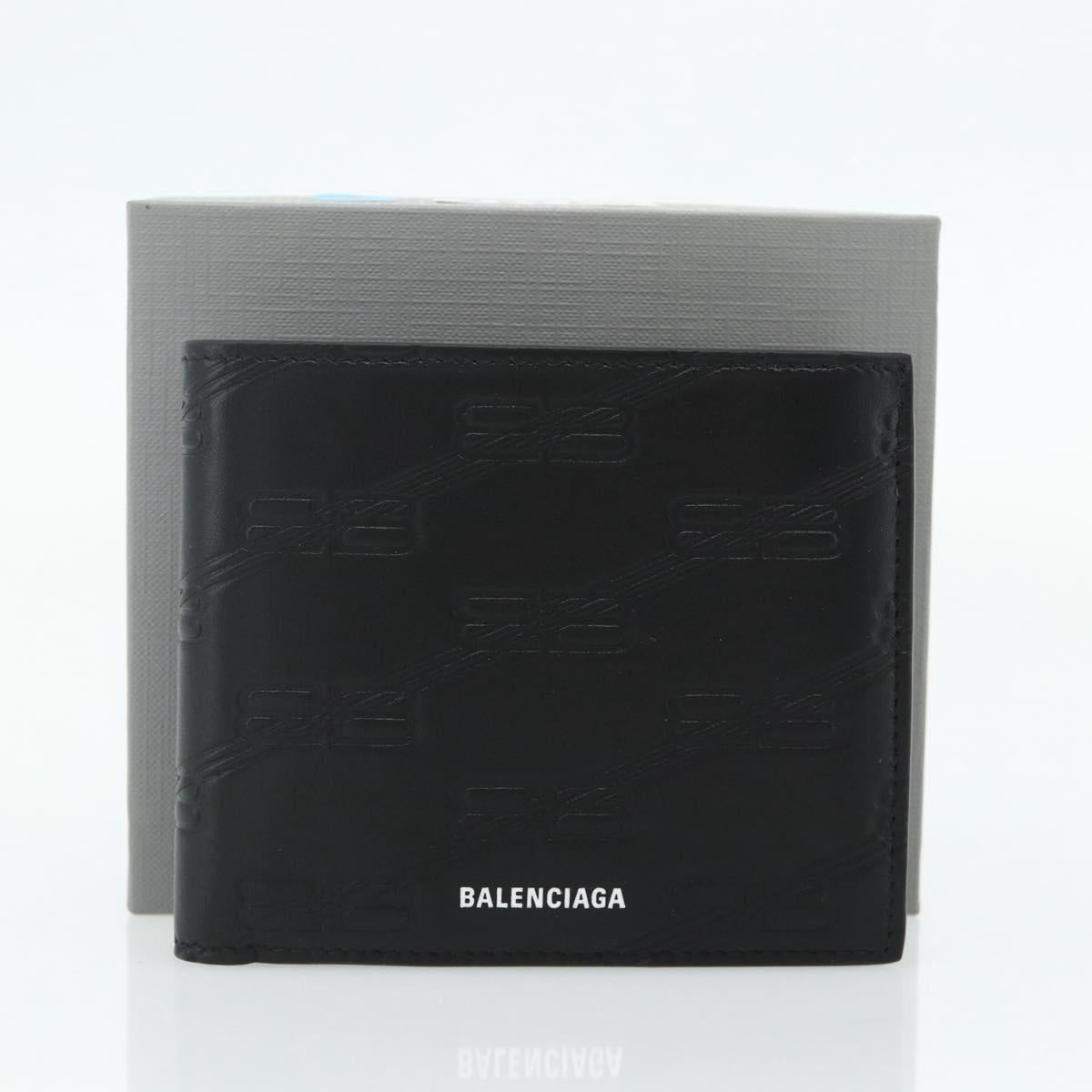 BALENCIAGA Compact Wallet Leather Black 721940 Auth 179338A