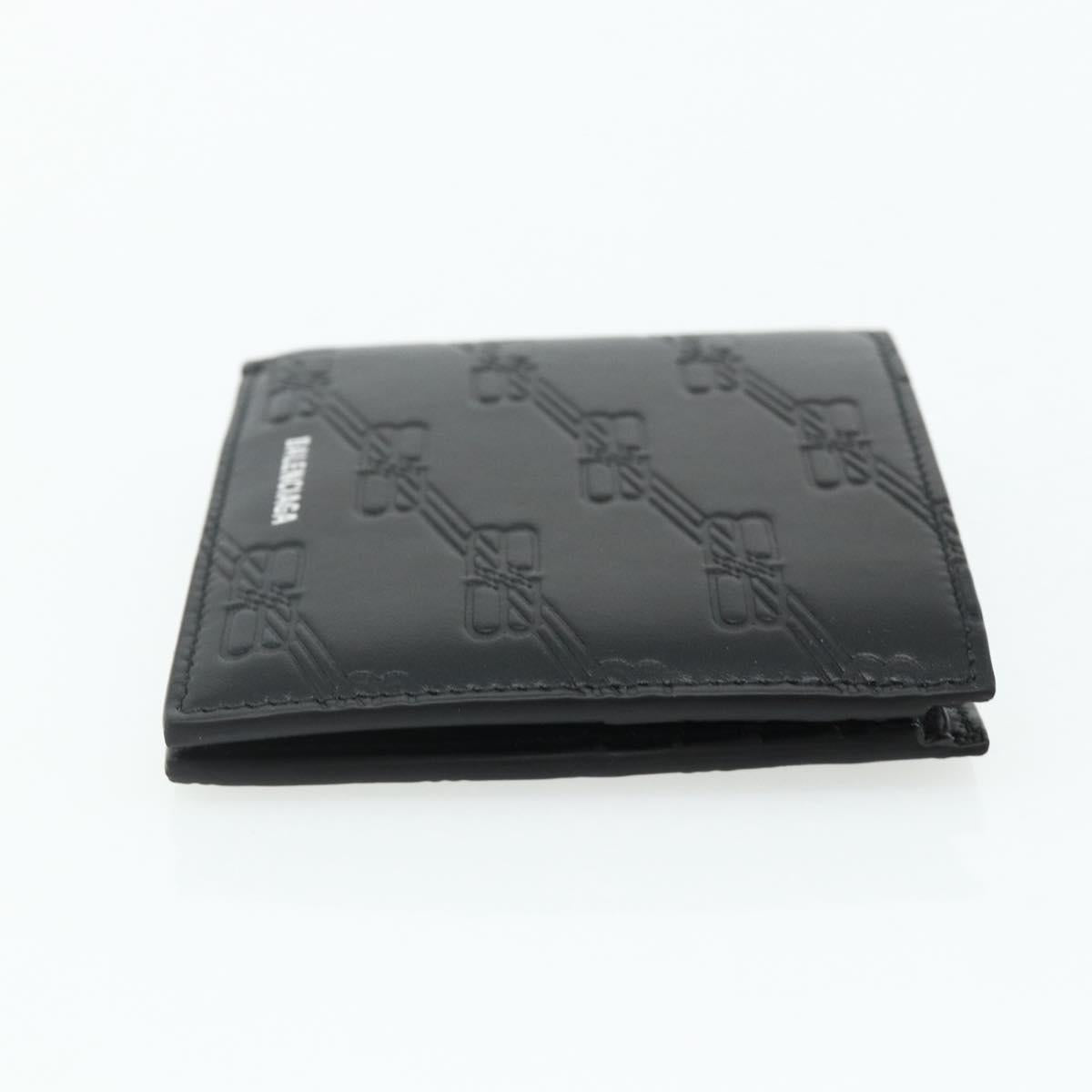 BALENCIAGA Compact Wallet Leather Black 721940 Auth 179338A