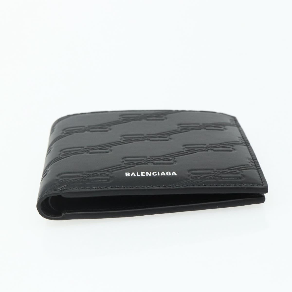 BALENCIAGA Compact Wallet Leather Black 721940 Auth 179338A