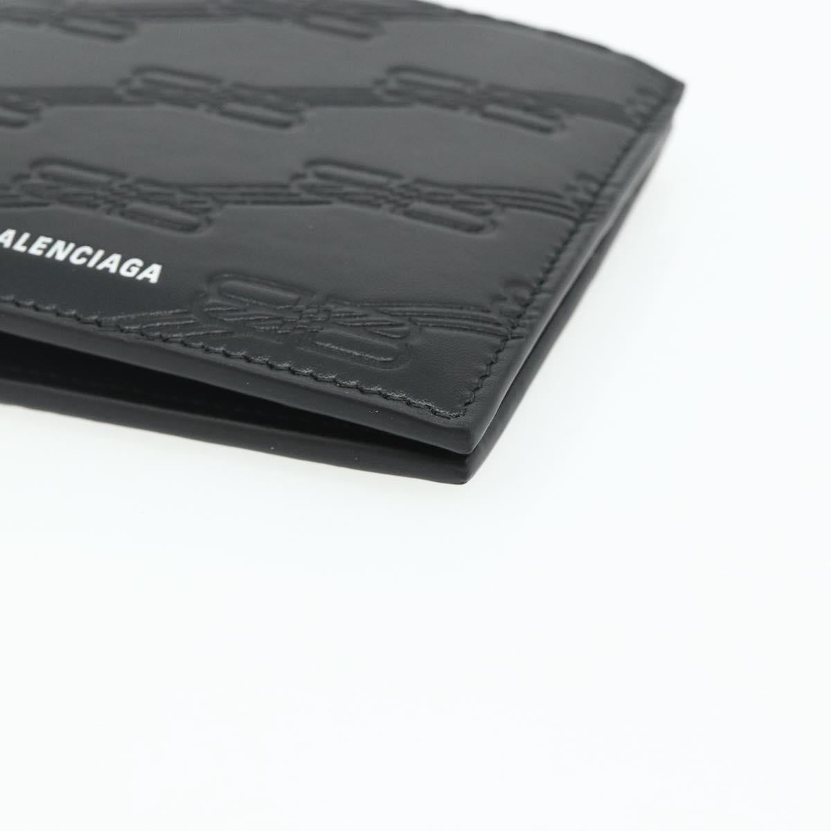 BALENCIAGA Compact Wallet Leather Black 721940 Auth 179338A