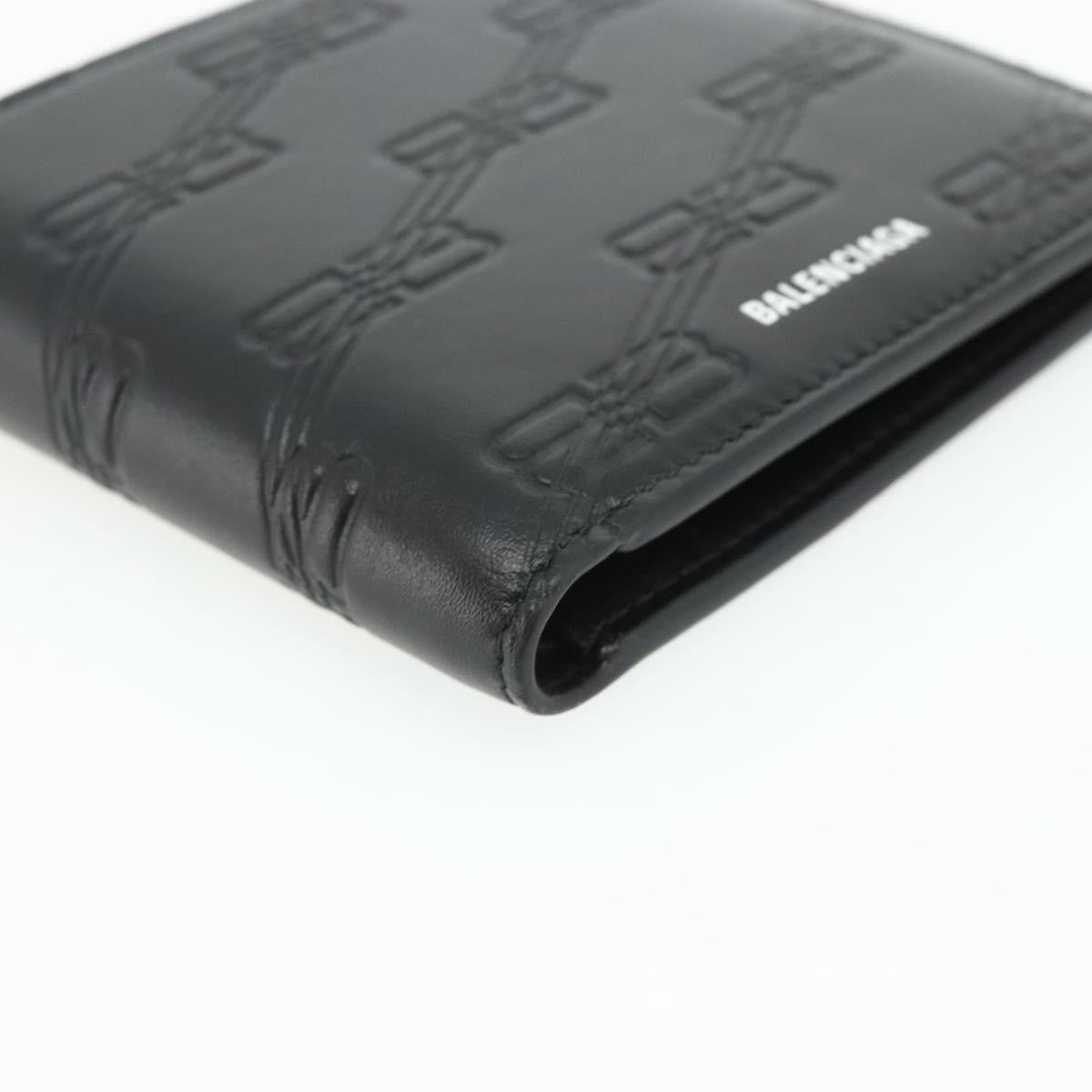 BALENCIAGA Compact Wallet Leather Black 721940 Auth 179338A