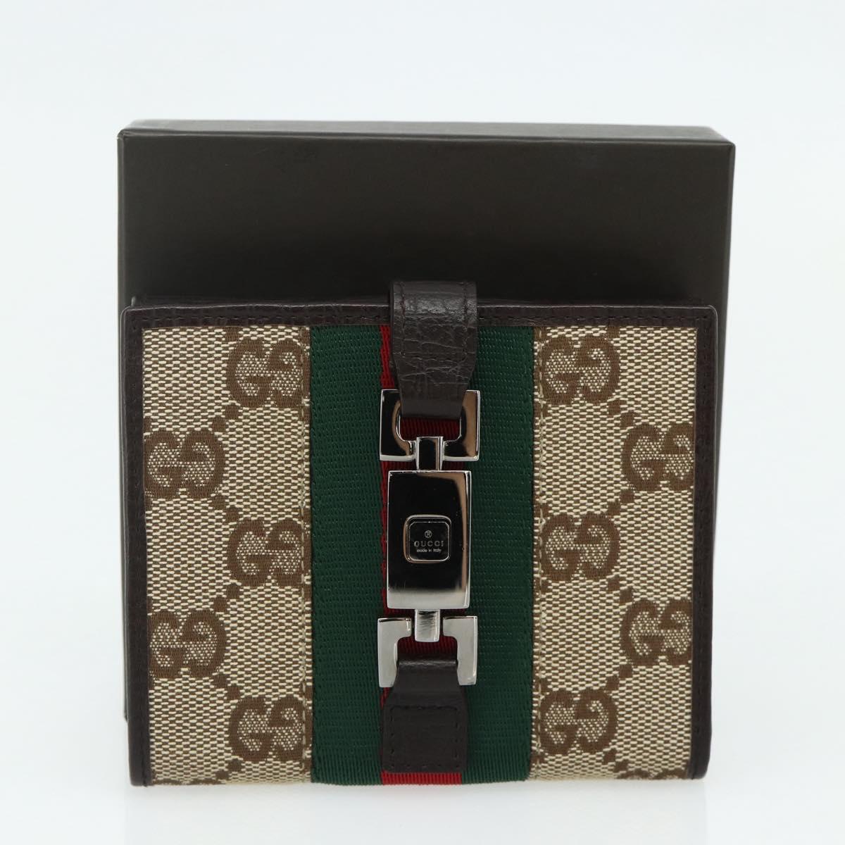 GUCCI GG Canvas Jackie Web Sherry Line Wallet Beige Red Green Auth 179340A