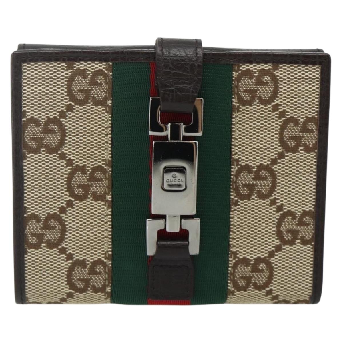GUCCI GG Canvas Jackie Web Sherry Line Wallet Beige Red Green Auth 179340A