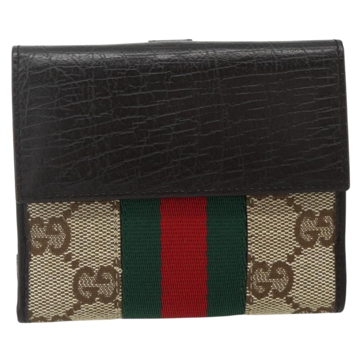 GUCCI GG Canvas Jackie Web Sherry Line Wallet Beige Red Green Auth 179340A