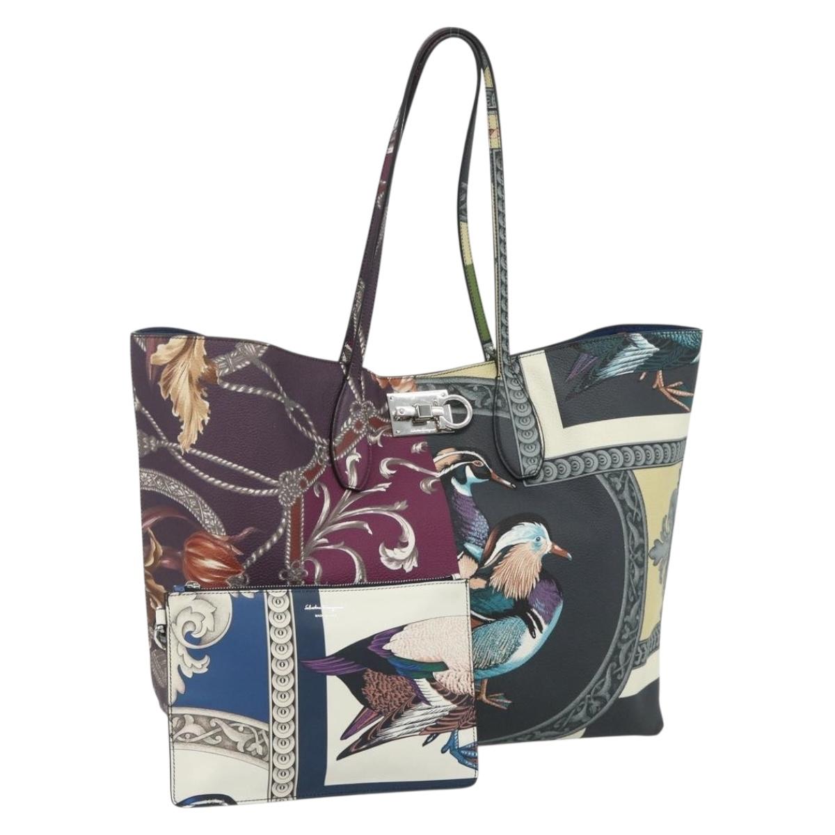Salvatore Ferragamo Gancini Tote Bag Leather Multicolor Silver Auth 179348A