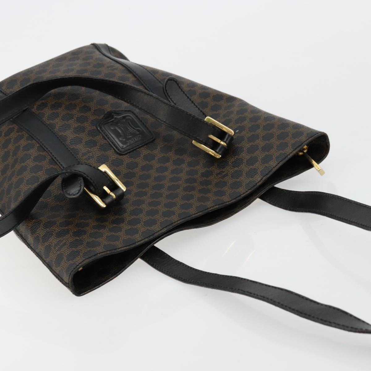 CELINE Macadam Canvas Tote Bag PVC Leather Black Gold Auth 179349