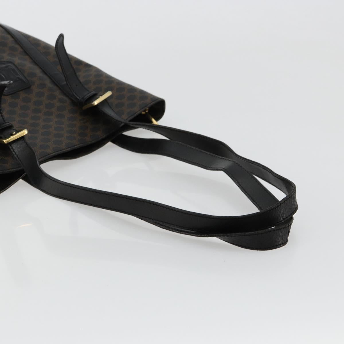 CELINE Macadam Canvas Tote Bag PVC Leather Black Gold Auth 179349