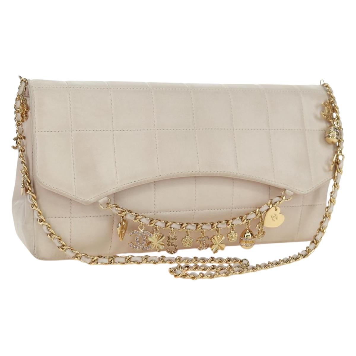 CHANEL Choco Bar Icon Chain Shoulder Bag Lamb Skin Gold Pink CC Auth 179351SV