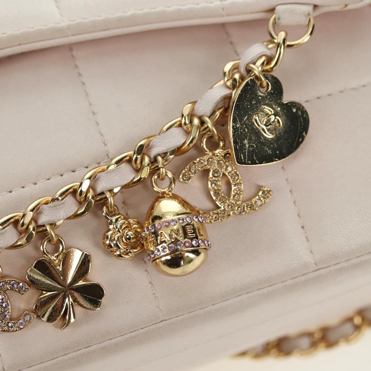 CHANEL Choco Bar Icon Chain Shoulder Bag Lamb Skin Gold Pink CC Auth 179351SV