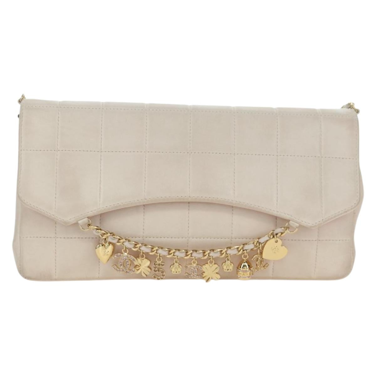 CHANEL Choco Bar Icon Chain Shoulder Bag Lamb Skin Gold Pink CC Auth 179351SV