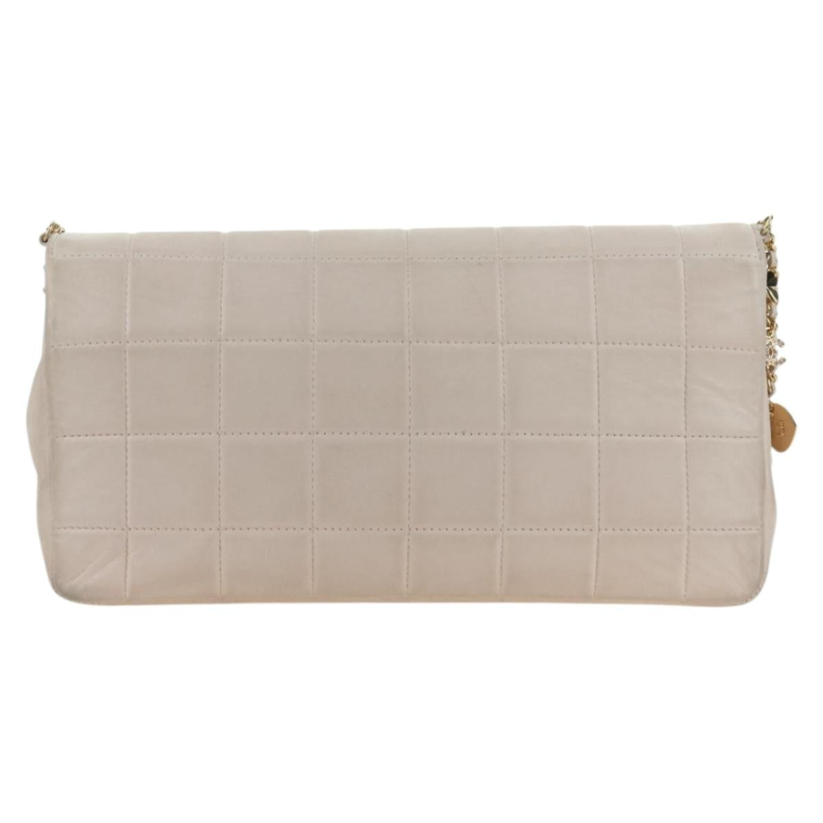 CHANEL Choco Bar Icon Chain Shoulder Bag Lamb Skin Gold Pink CC Auth 179351SV