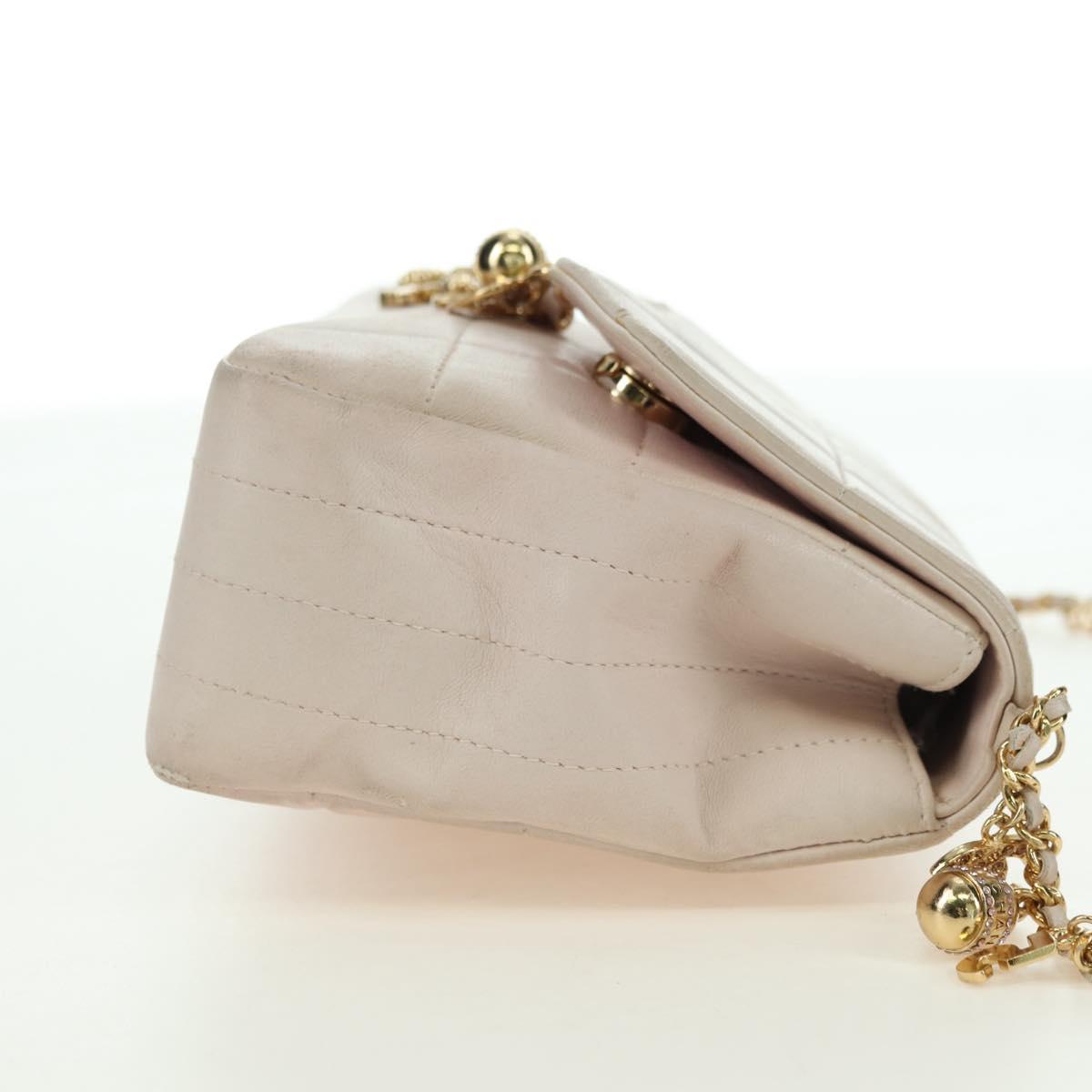 CHANEL Choco Bar Icon Chain Shoulder Bag Lamb Skin Gold Pink CC Auth 179351SV