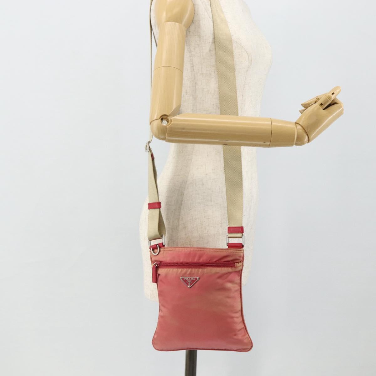 PRADA Shoulder Bag Nylon Pink Silver Auth 179353