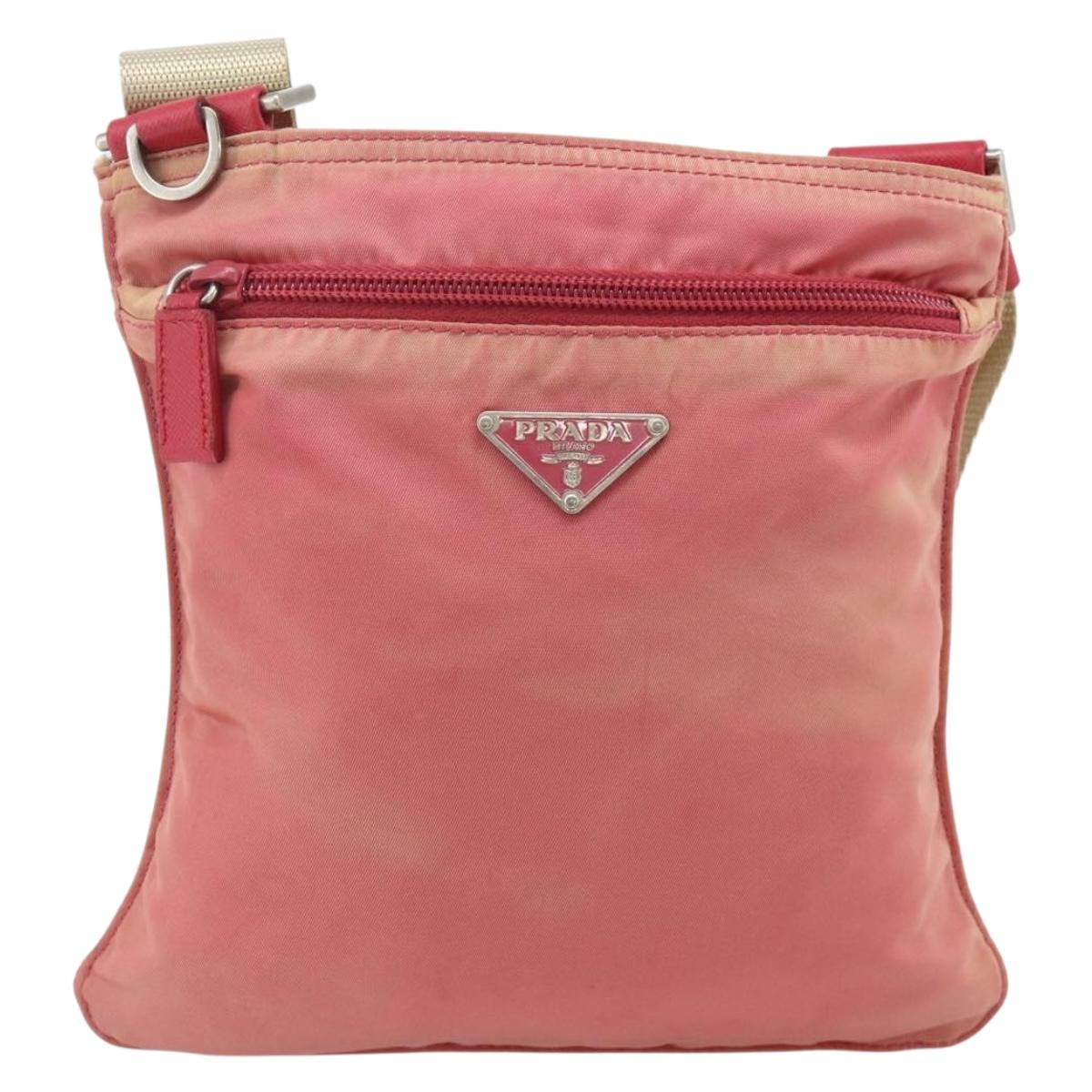 PRADA Shoulder Bag Nylon Pink Silver Auth 179353