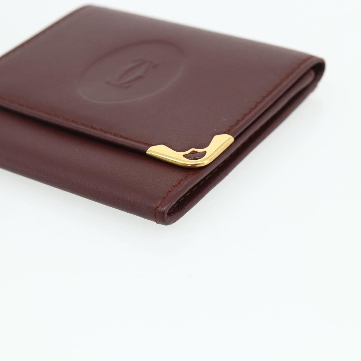 CARTIER Must Line Coin Purse Leather Bordeaux Gold Auth 179363A