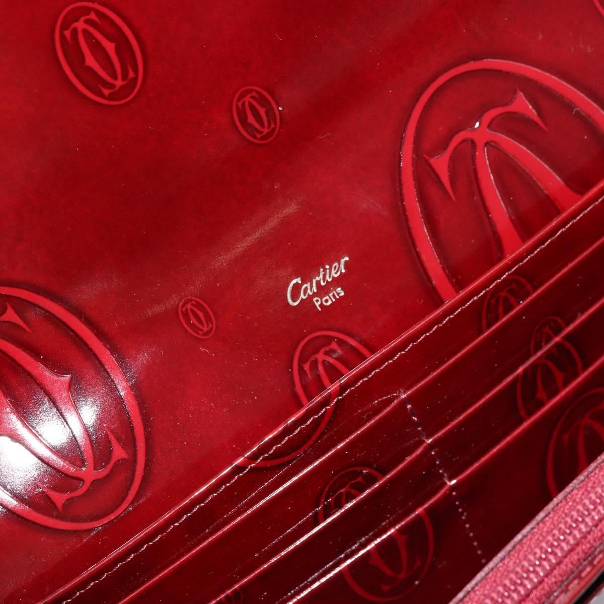 CARTIER Happy Birthday Long Wallet Patent leather Red Silver Auth 179364