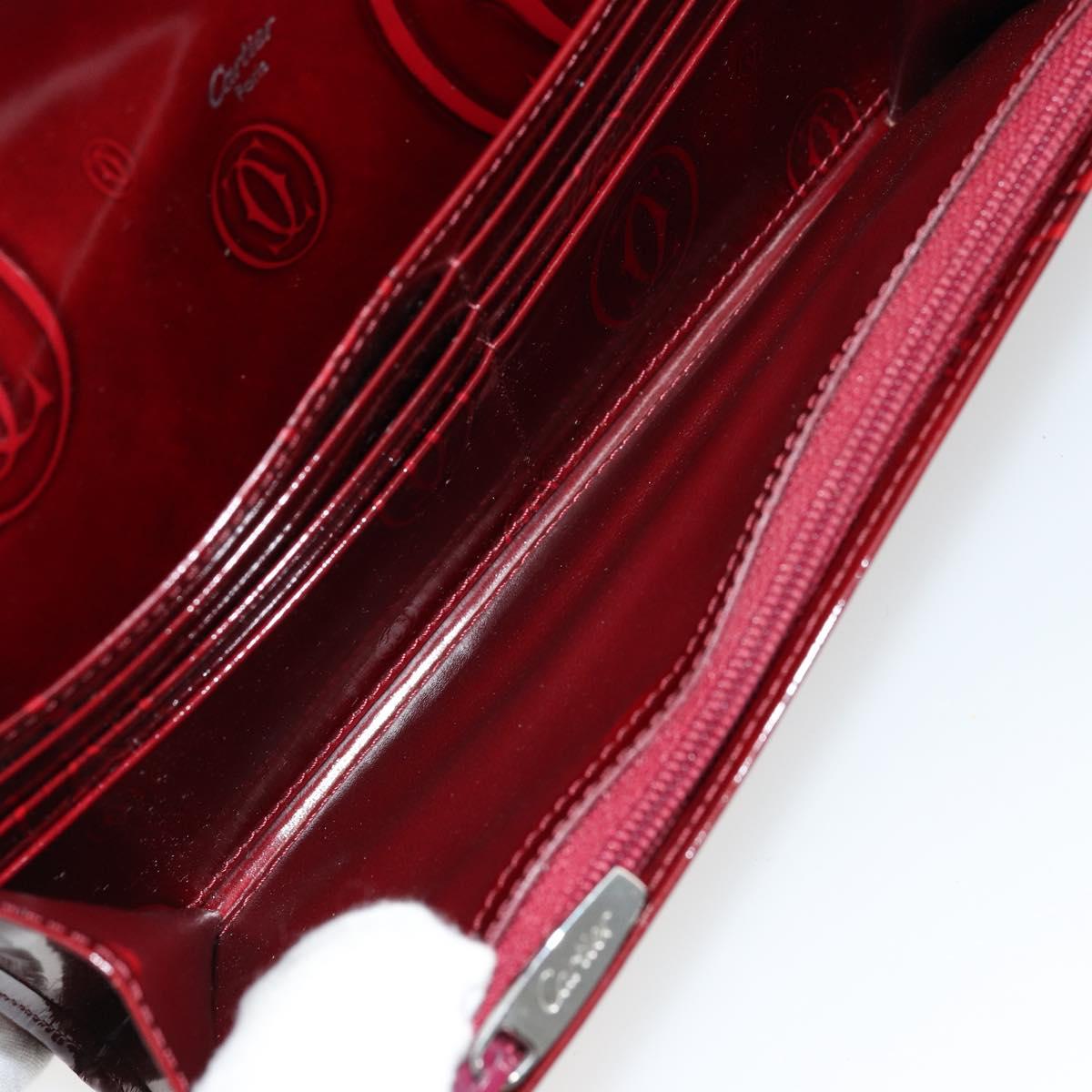 CARTIER Happy Birthday Long Wallet Patent leather Red Silver Auth 179364