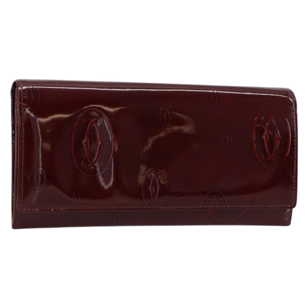 CARTIER Happy Birthday Long Wallet Patent leather Red Silver Auth 179364