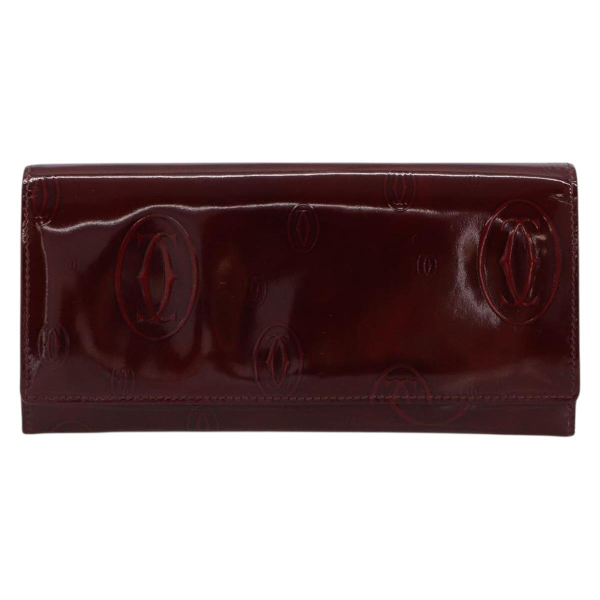 CARTIER Happy Birthday Long Wallet Patent leather Red Silver Auth 179364