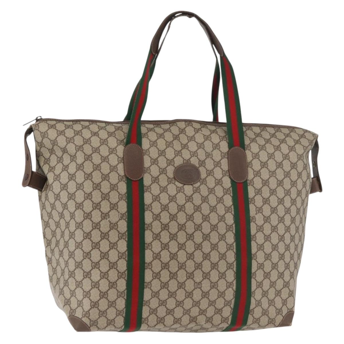 GUCCI GG Supreme Web Sherry Line Boston Bag PVC Beige Red 156 19 012 Auth 179370