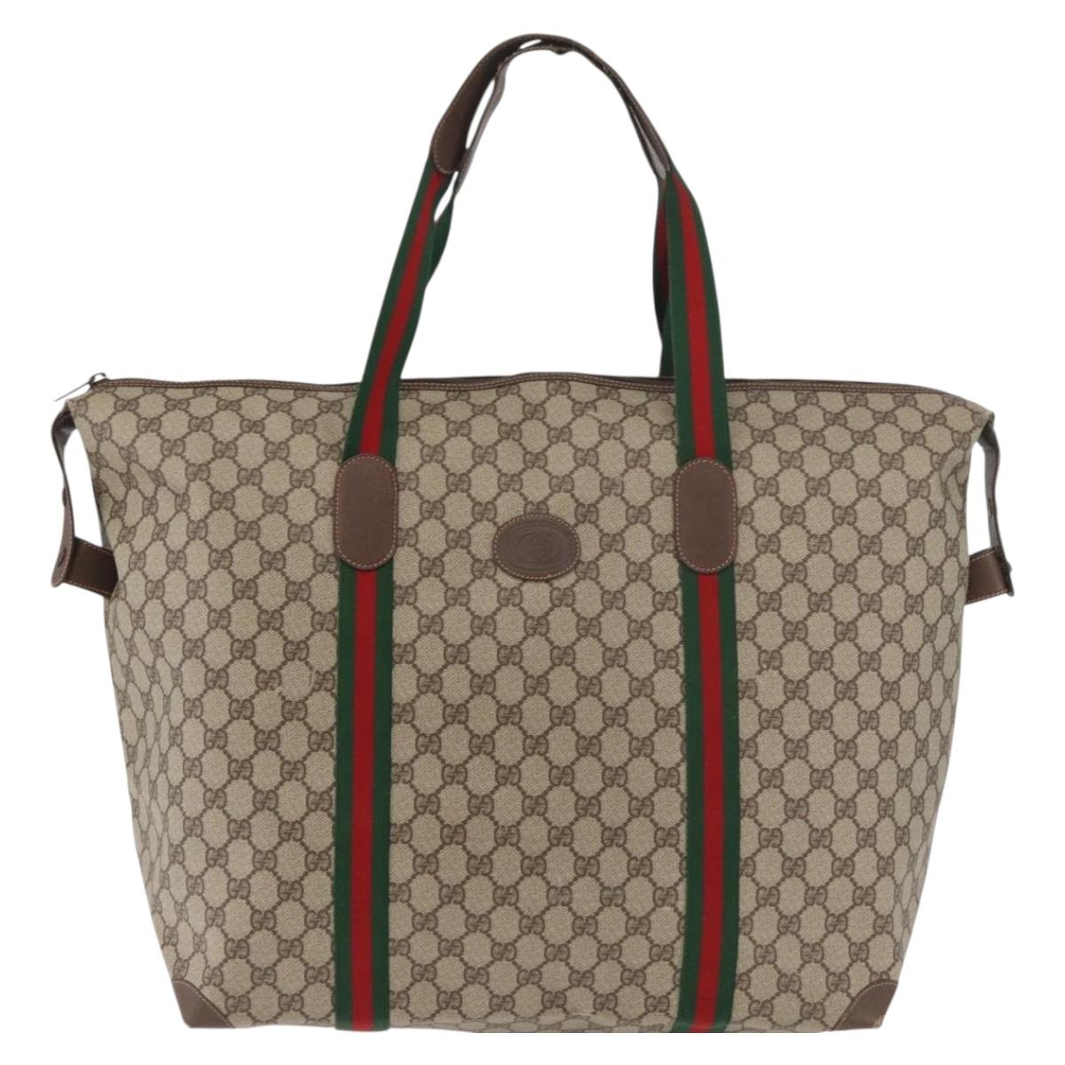GUCCI GG Supreme Web Sherry Line Boston Bag PVC Beige Red 156 19 012 Auth 179370